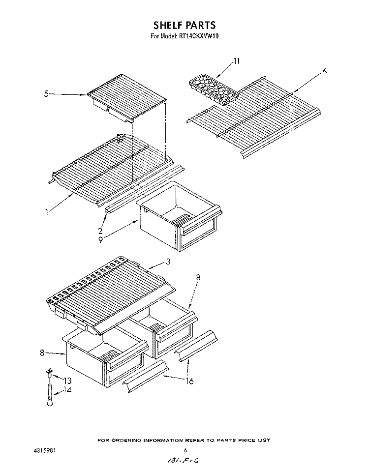 SHELF Diagram and Parts List for RT14CKXVW10  Roper Refrigerator