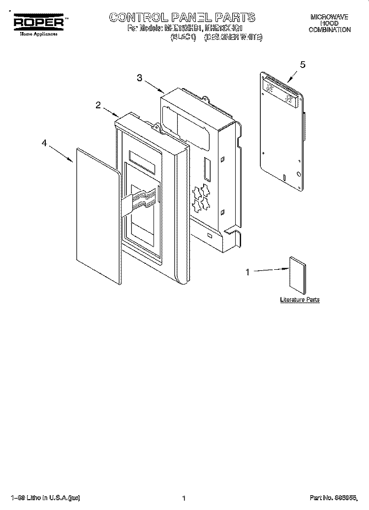 CONTROL PANEL, LITERATURE Diagram and Parts List for MHE13XHB1  Roper Microwave