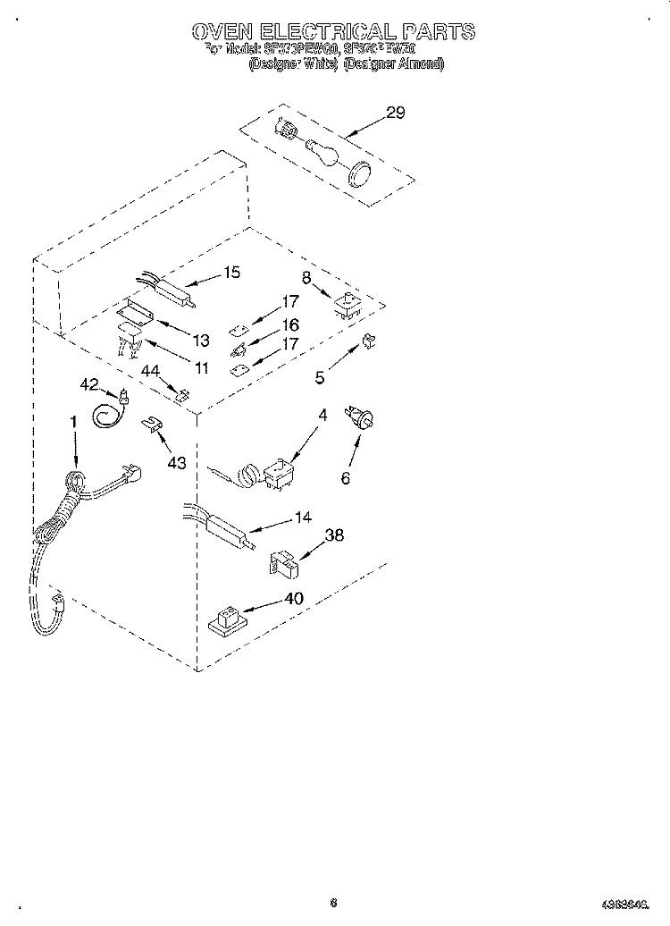 OVEN ELECTRICAL, LITERATURE Diagram and Parts List for SF370PEWZ0  Whirlpool Range