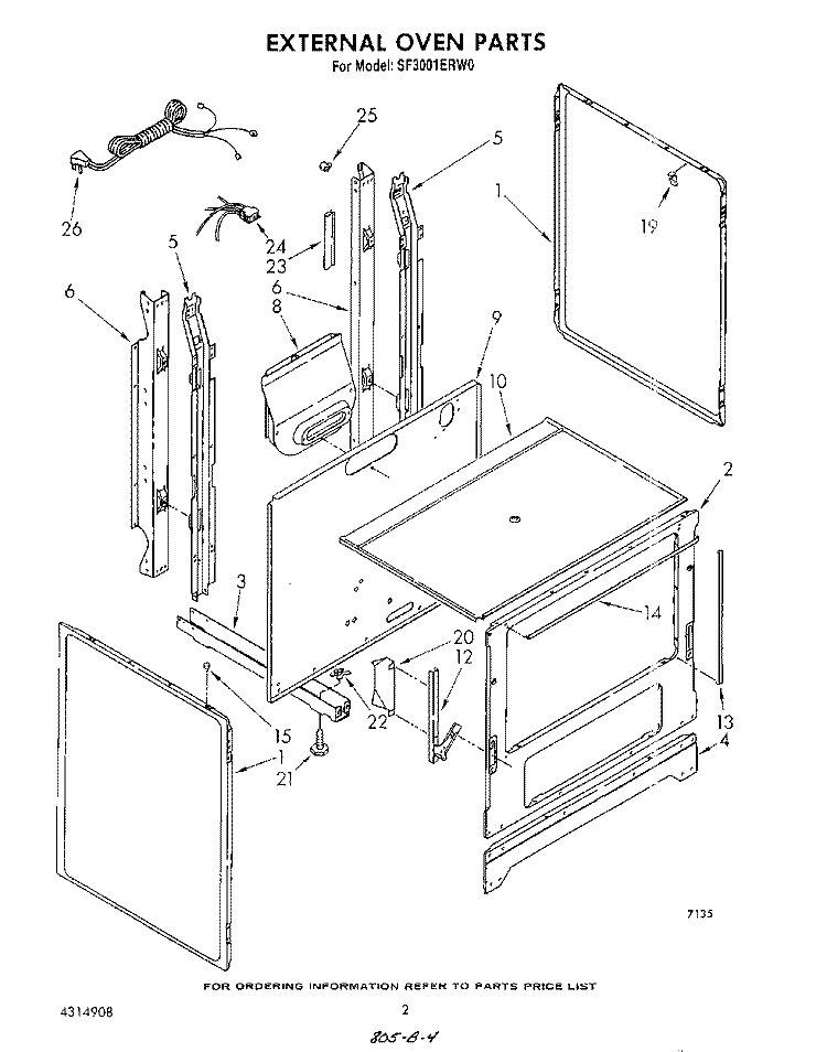 EXTERNAL OVEN Diagram and Parts List for SF3001ERW0  Whirlpool Range
