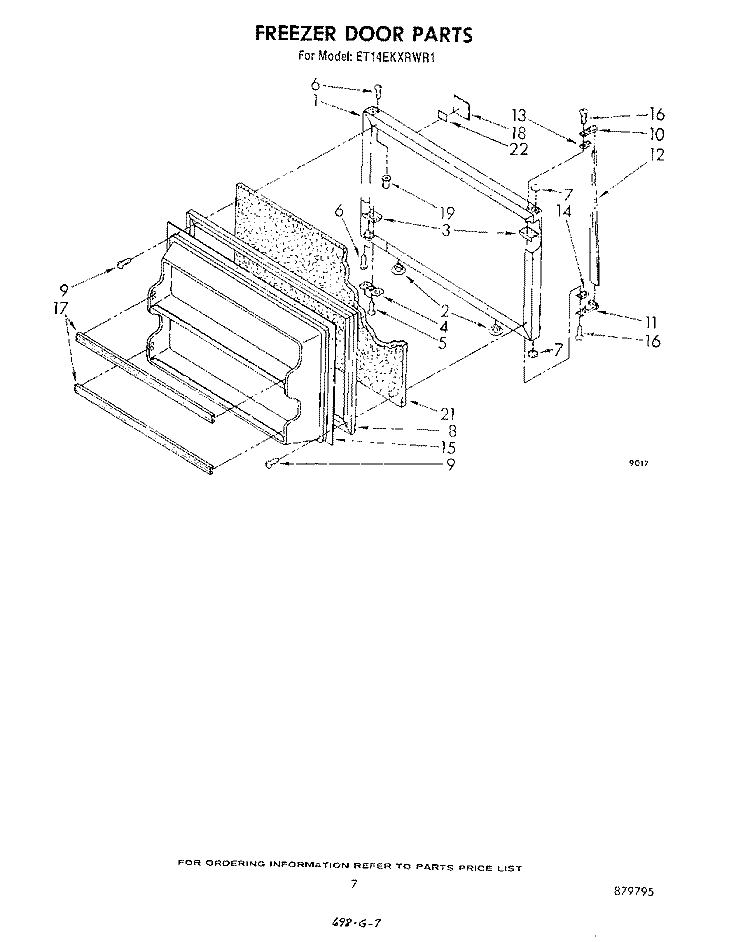 FREEZER DOOR Diagram and Parts List for ET14EKXRWR1  Whirlpool Refrigerator