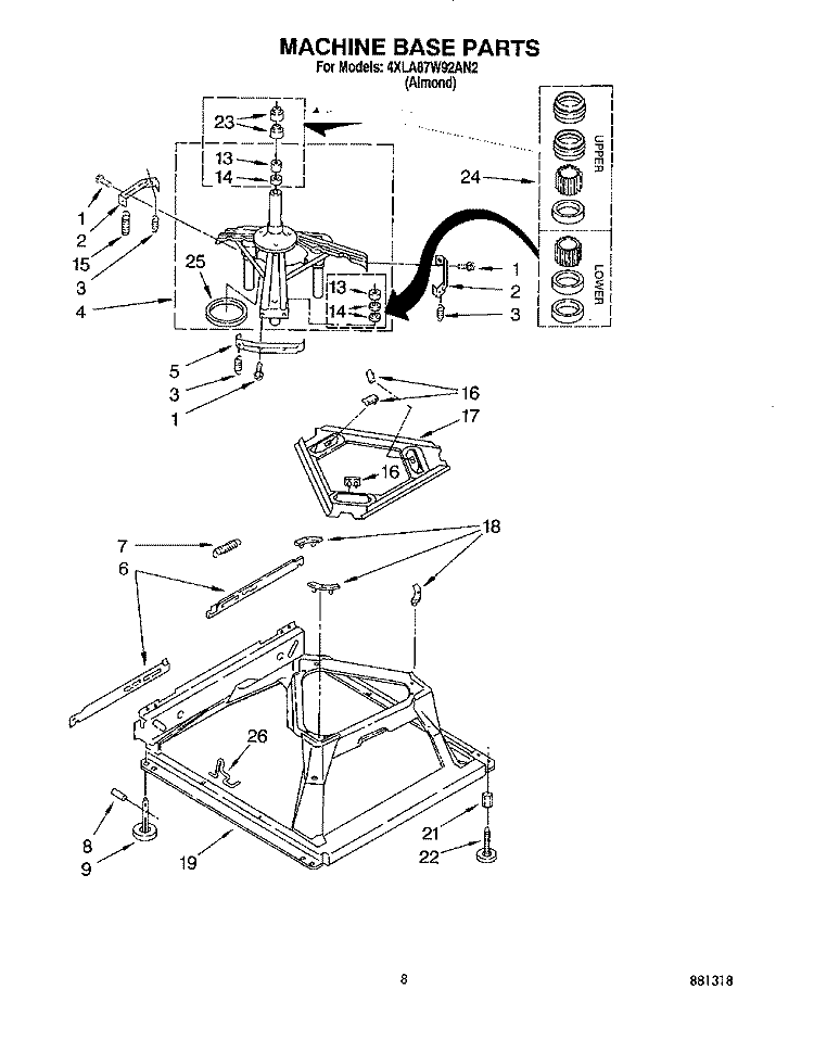 MACHINE BASE Diagram and Parts List for 4XLA87W92AN2  Whirlpool Washer