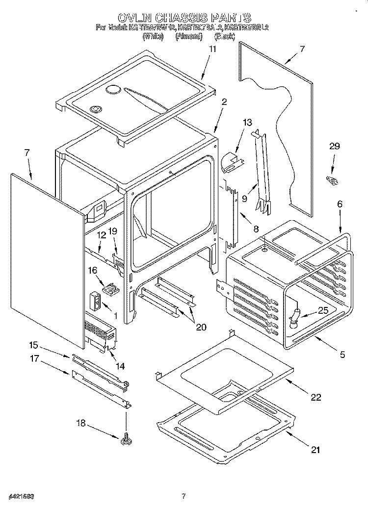 OVEN CHASSIS Diagram and Parts List for KGRT507BWH2  KitchenAid Range