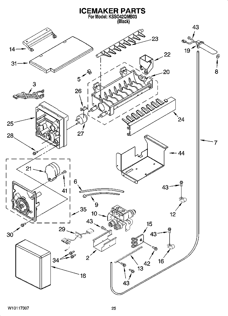ICEMAKER PARTS Diagram and Parts List for KSSO42QMB03  KitchenAid Refrigerator