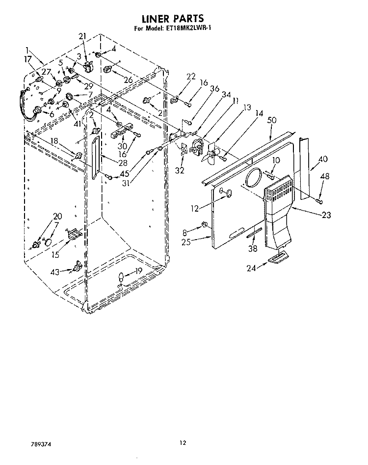 LINER, LIT/OPTIONAL Diagram and Parts List for ET18MK2LWR1  Whirlpool Refrigerator