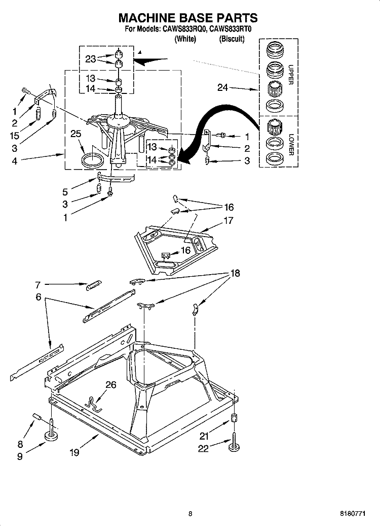 MACHINE BASE PARTS Diagram and Parts List for CAWS833RT0  Crosley Washer