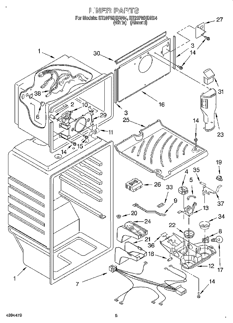 LINER Diagram and Parts List for ET20PMXDN04  Whirlpool Refrigerator