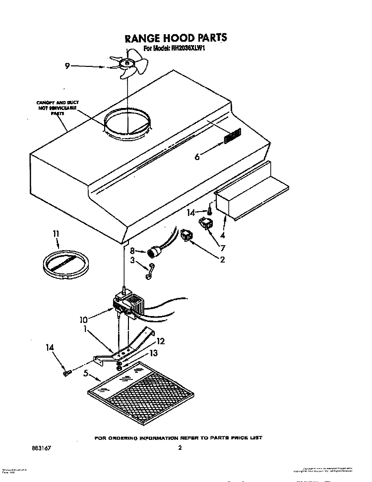 SECTION Diagram and Parts List for RH2036XLW1  Whirlpool Range Hood