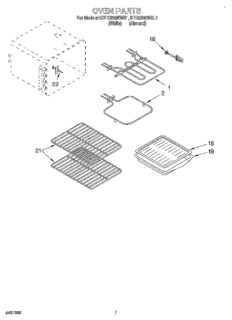 OVEN Diagram and Parts List for KERC500EWH1  KitchenAid Range