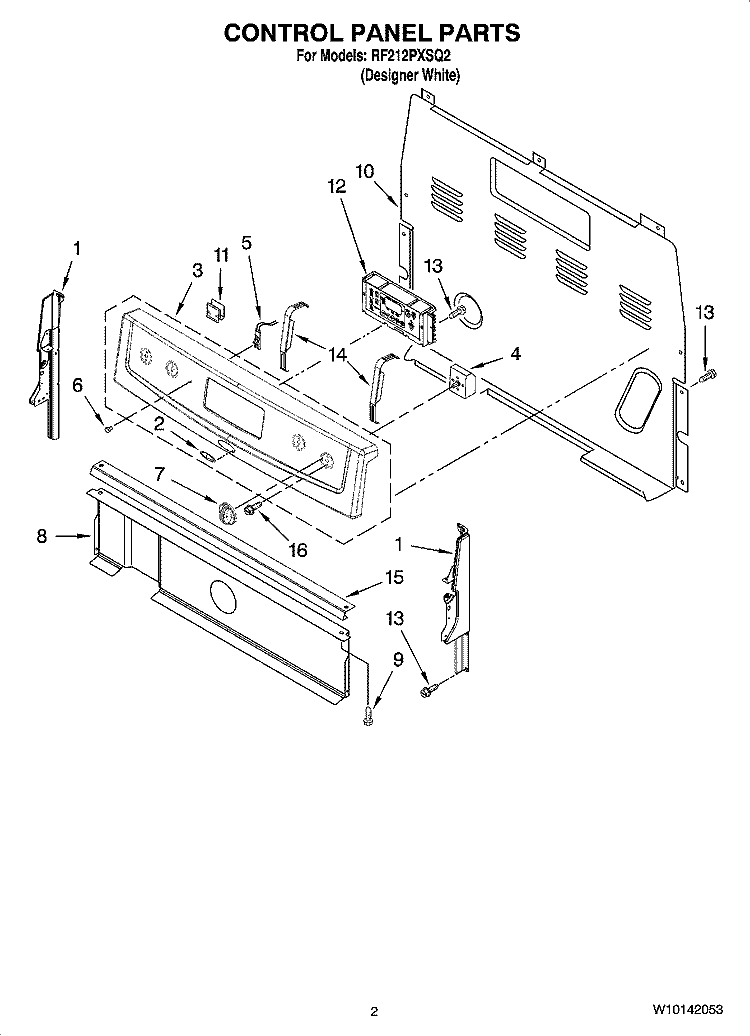 CONTROL PANEL PARTS Diagram and Parts List for RF212PXSQ2  Whirlpool Range