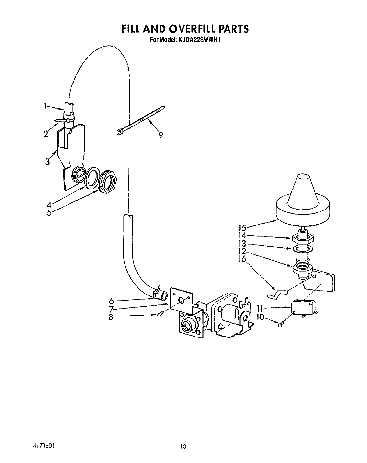 FILL AND OVERFILL Diagram and Parts List for KUDA22SWWH1  KitchenAid Dishwasher