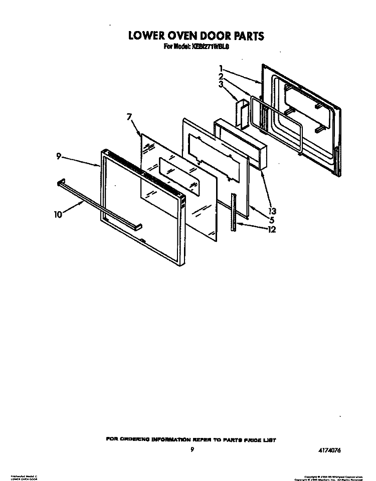LOWER OVEN DOOR Diagram and Parts List for KEBI271WBL0  KitchenAid Wall Oven