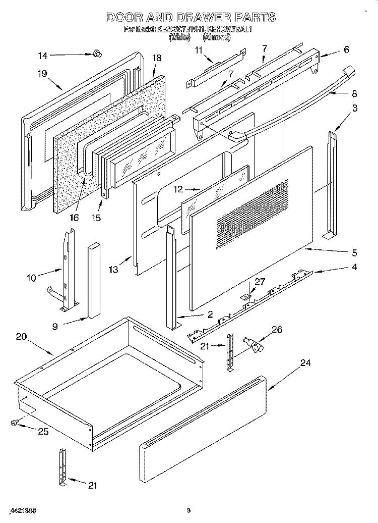 DOOR AND DRAWER Diagram and Parts List for KESC307BAL1  KitchenAid Range
