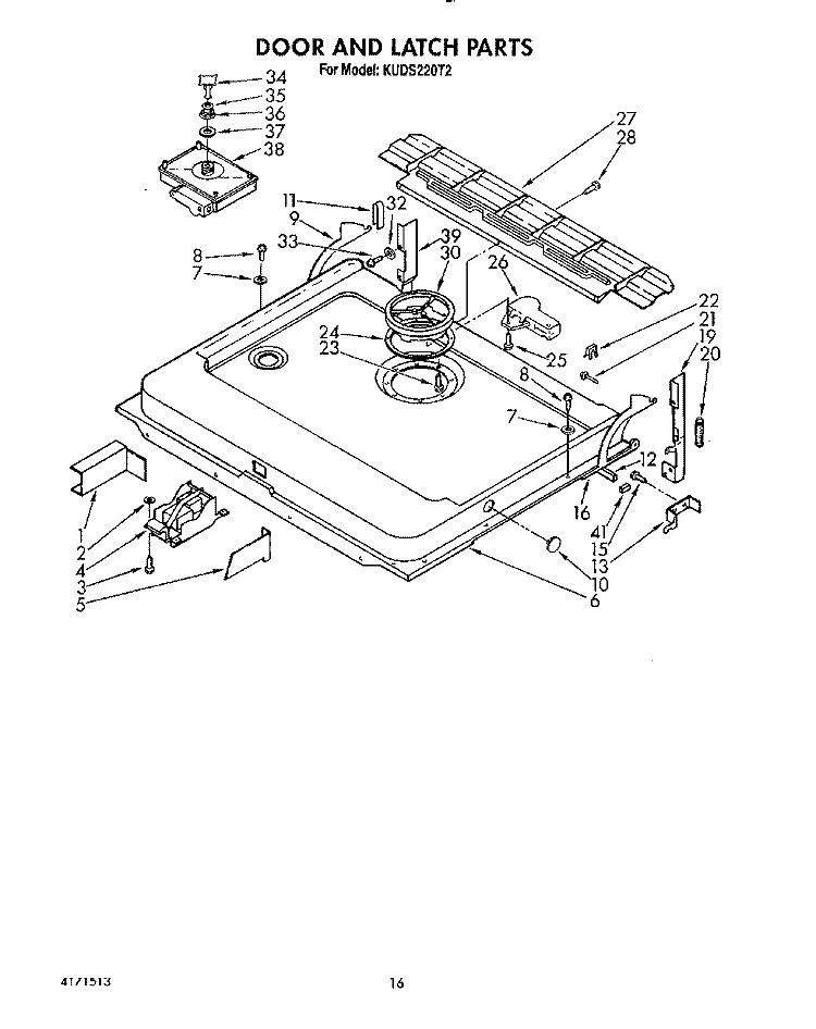 DOOR AND LATCH Diagram and Parts List for KUDS220T2  KitchenAid Dishwasher