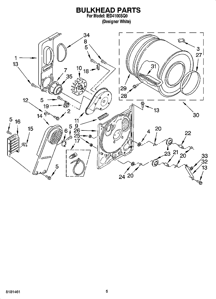 BULKHEAD PARTS, OPTIONAL PARTS (NOT INCLUDED) Diagram and Parts List for IED4100SQ0  Inglis Dryer