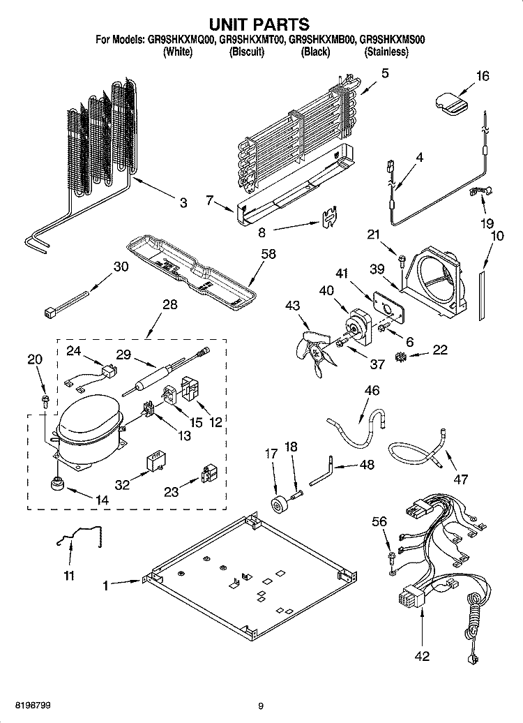UNIT PARTS Diagram and Parts List for GR9SHKXMT00  Whirlpool Refrigerator