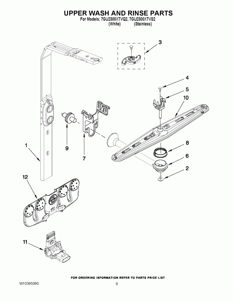 UPPER WASH AND RINSE PARTS Diagram and Parts List for 7GU2300XTVS2  Whirlpool Dishwasher