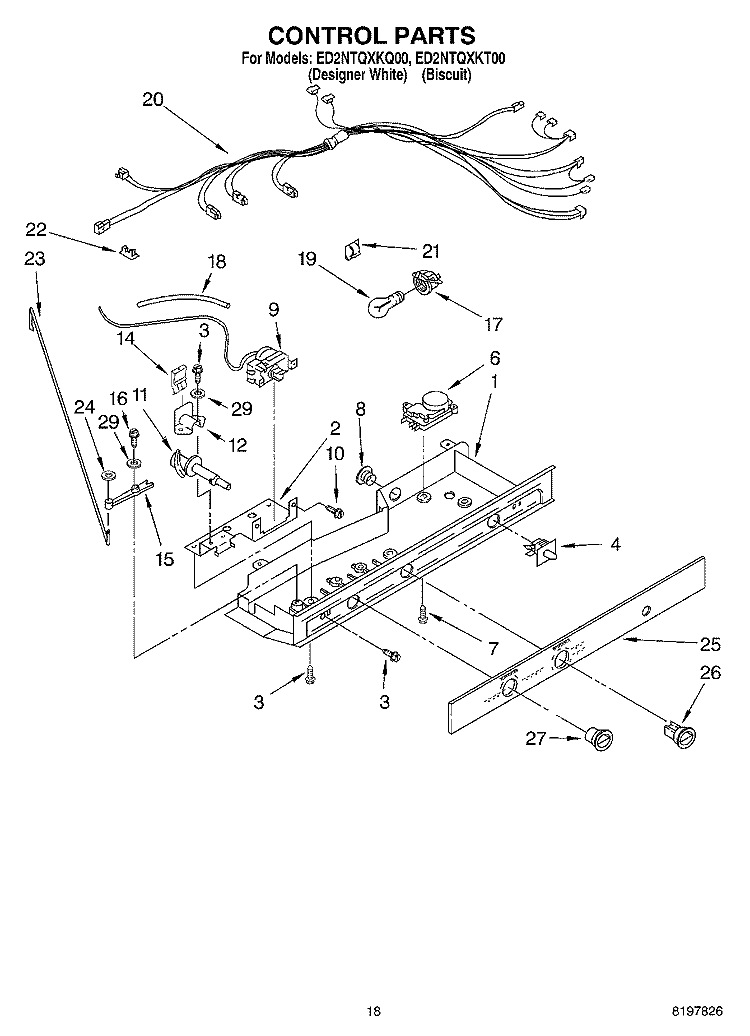 CONTROL Diagram and Parts List for ED2NTQXKT00  Whirlpool Refrigerator