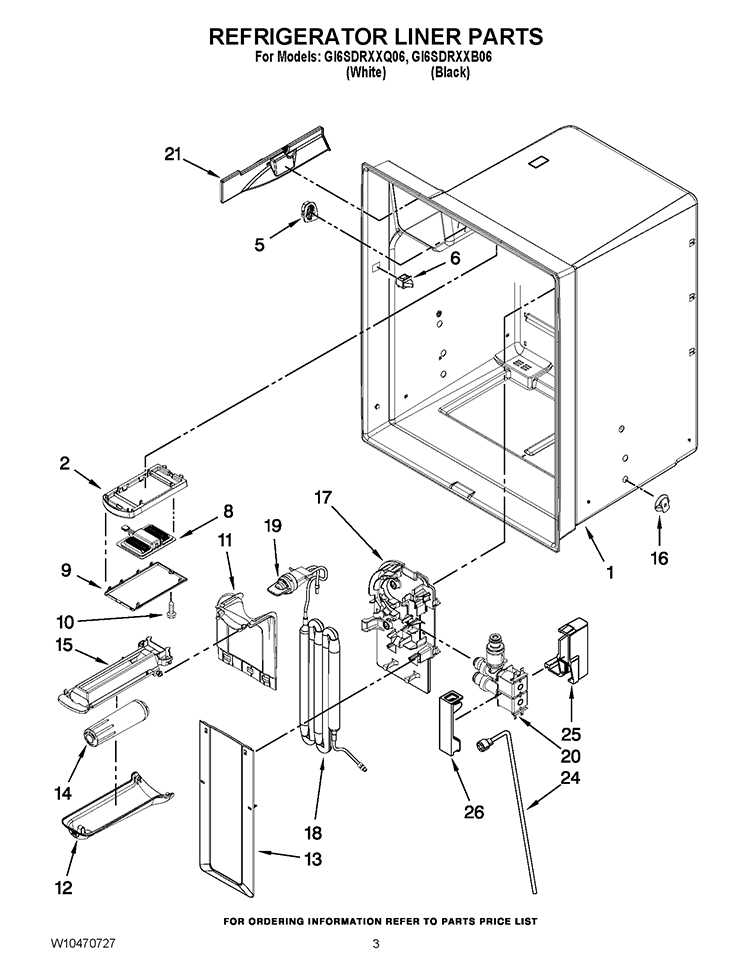 REFRIGERATOR LINER PARTS Diagram and Parts List for GI6SDRXXB06  Whirlpool Refrigerator