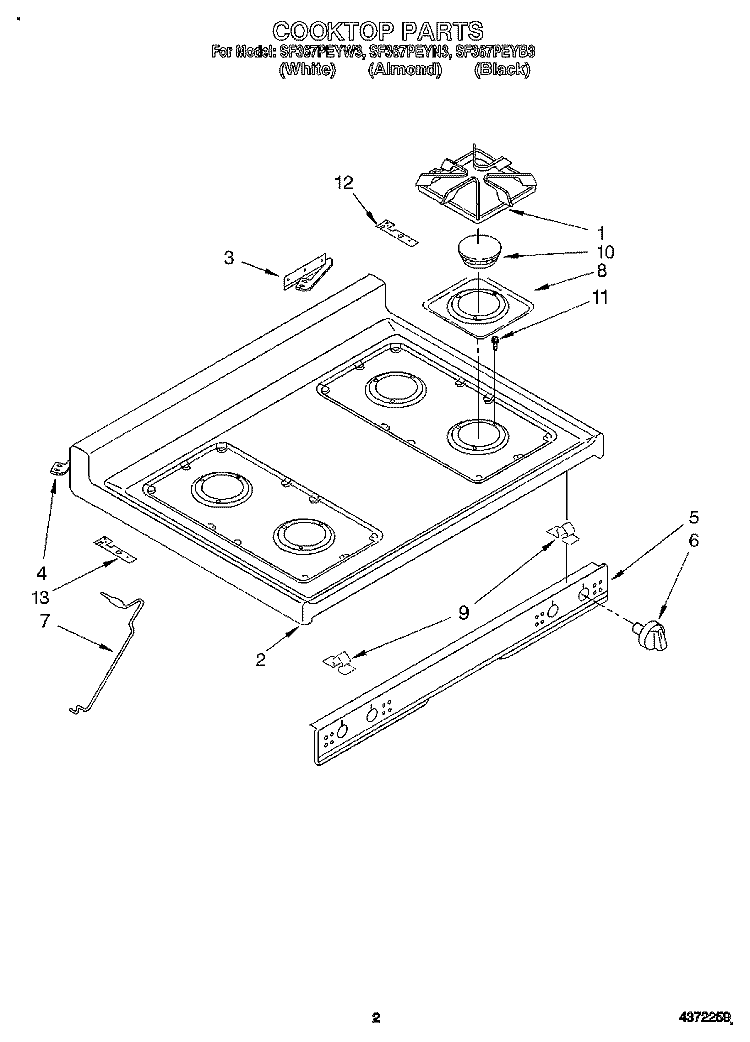 COOKTOP Diagram and Parts List for SF367PEYB3  Whirlpool Range