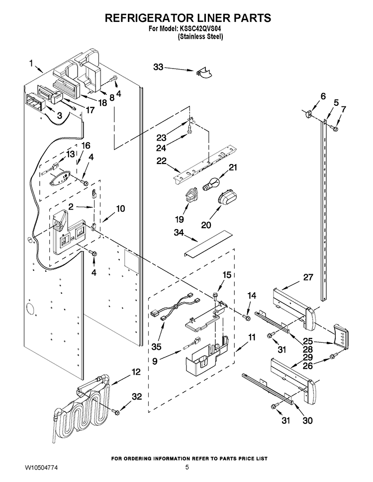 REFRIGERATOR LINER PARTS Diagram and Parts List for KSSC42QVS04  KitchenAid Refrigerator