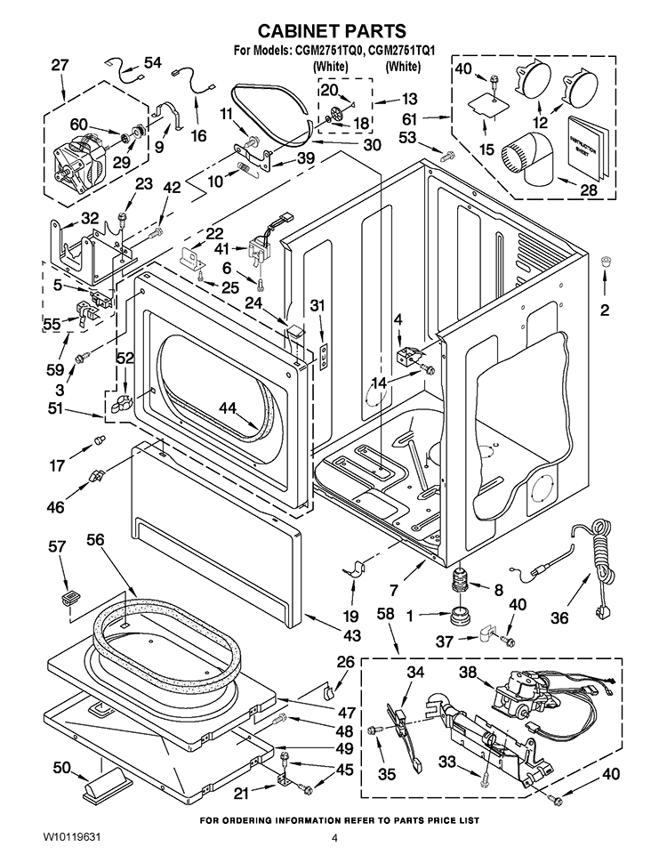 CABINET PARTS Diagram and Parts List for CGM2751TQ1  Whirlpool Dryer