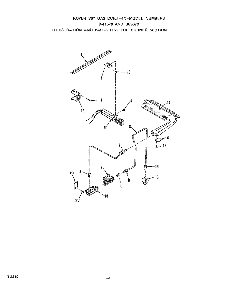BURNER SECTION Diagram and Parts List for B4157X0  Roper Range
