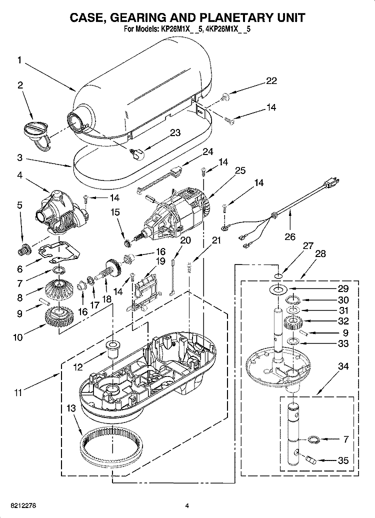 CASE, GEARING AND PLANETARY UNIT Diagram and Parts List for 4KP26M1XBS5  KitchenAid Mixer