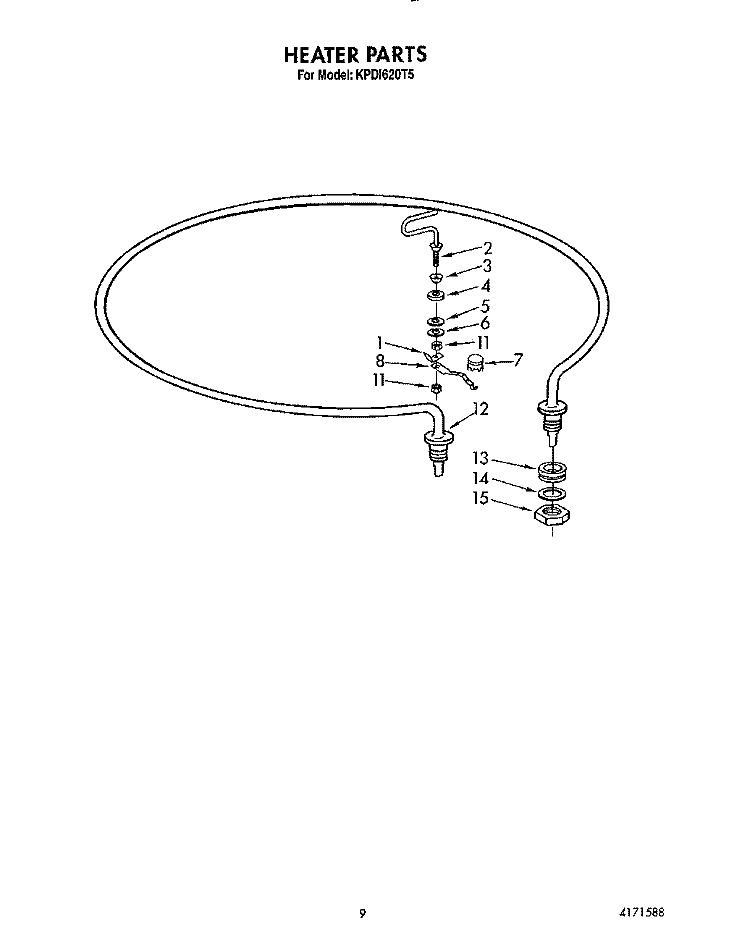 HEATER Diagram and Parts List for KPDI620T5  KitchenAid Dishwasher