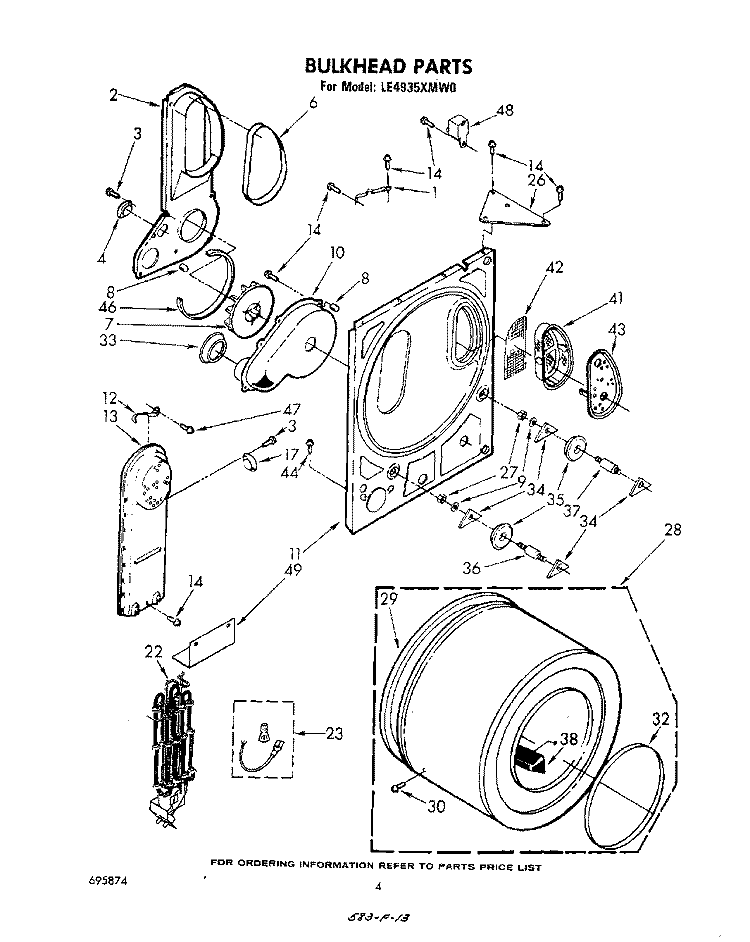 SECTION Diagram and Parts List for LE4935XMW0  Whirlpool Dryer