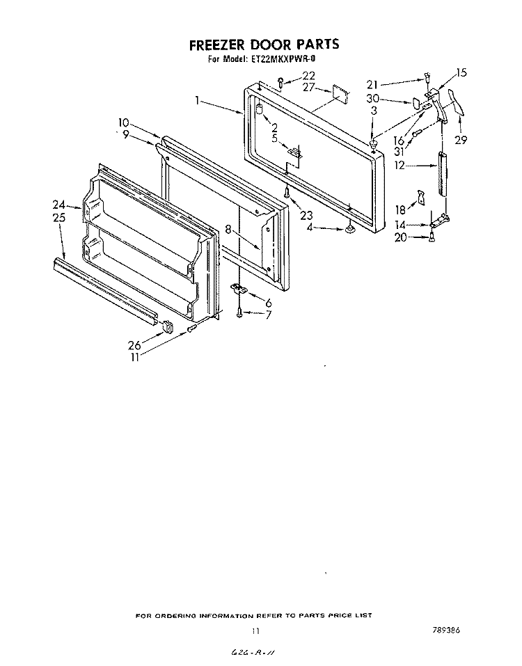 FREEZER DOOR Diagram and Parts List for ET22MKXPWR0  Whirlpool Refrigerator