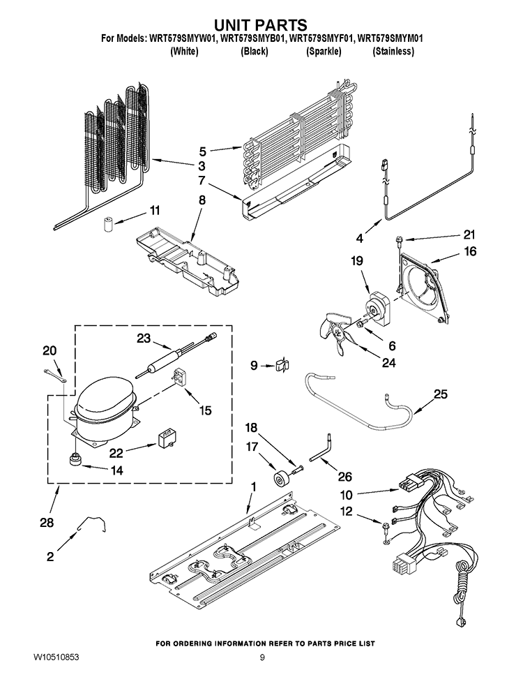 UNIT PARTS Diagram and Parts List for WRT579SMYW01  Whirlpool Refrigerator
