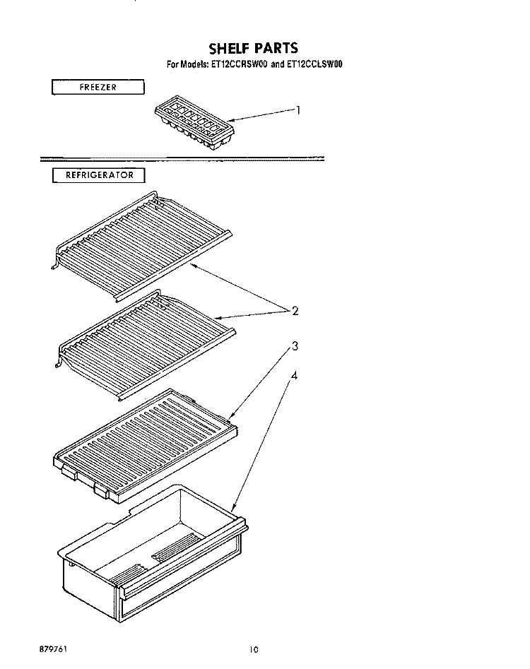 SHELF, LIT/OPTIONAL Diagram and Parts List for ET12CCLSW00  Whirlpool Refrigerator