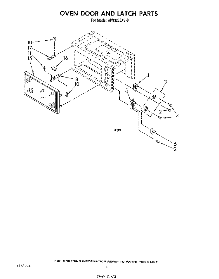 OVEN DOOR AND LATCH Diagram and Parts List for MW3200XS0  Whirlpool Microwave