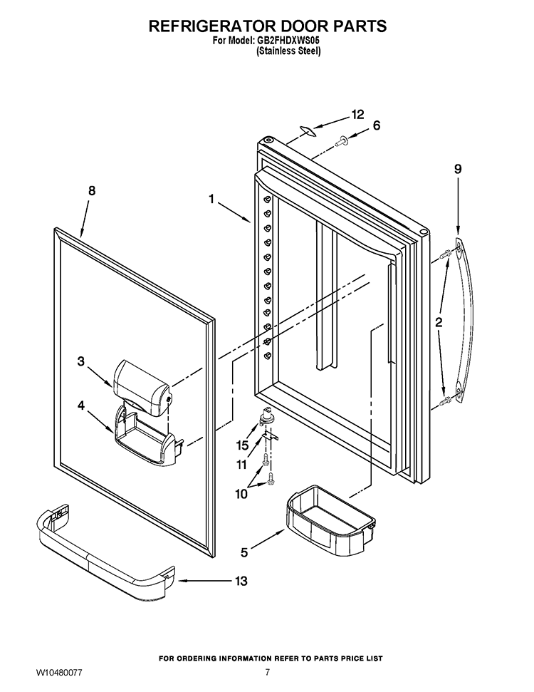 REFRIGERATOR DOOR PARTS Diagram and Parts List for GB2FHDXWS05  Whirlpool Refrigerator