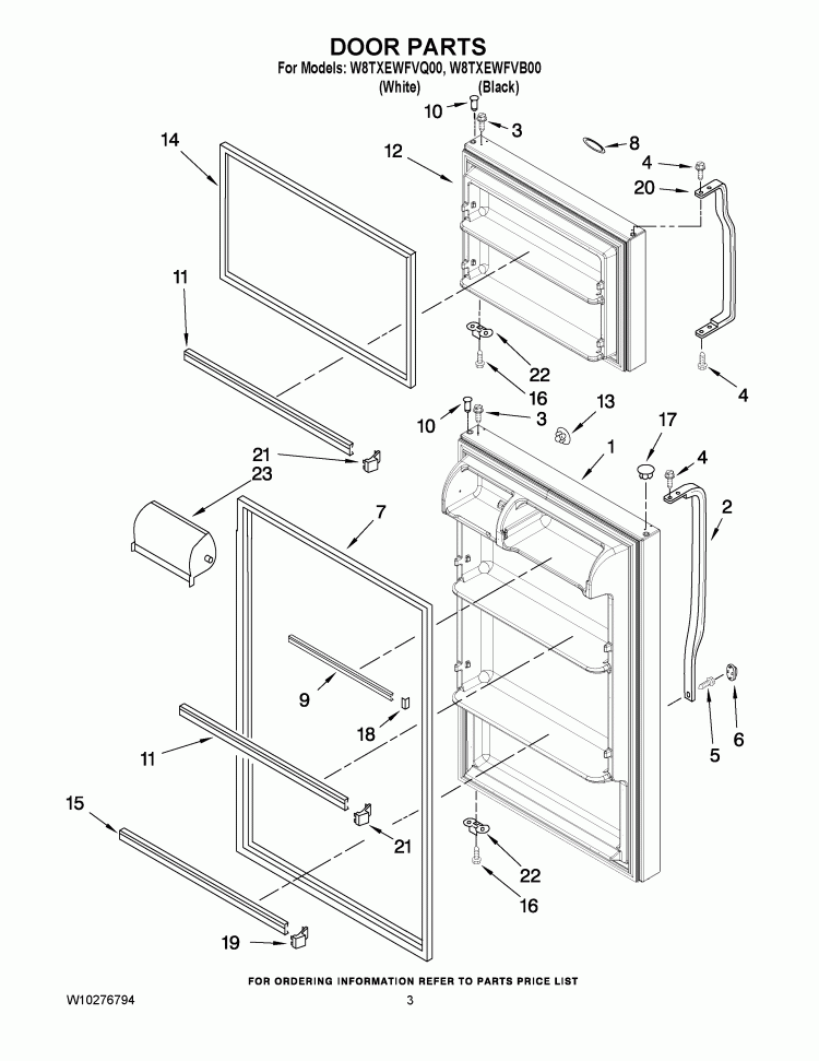 DOOR PARTS Diagram and Parts List for W8TXEWFVB00  Whirlpool Refrigerator