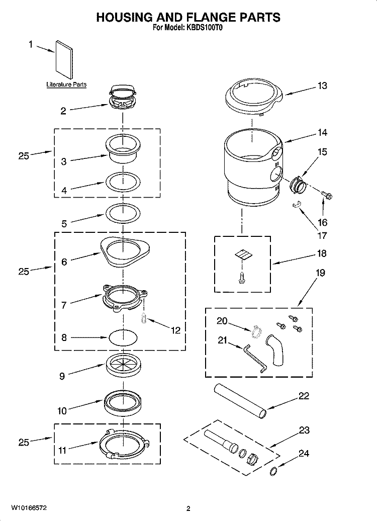 HOUSING AND FLANGE PARTS Diagram and Parts List for KBDS100T0  KitchenAid Food Waste Disposer