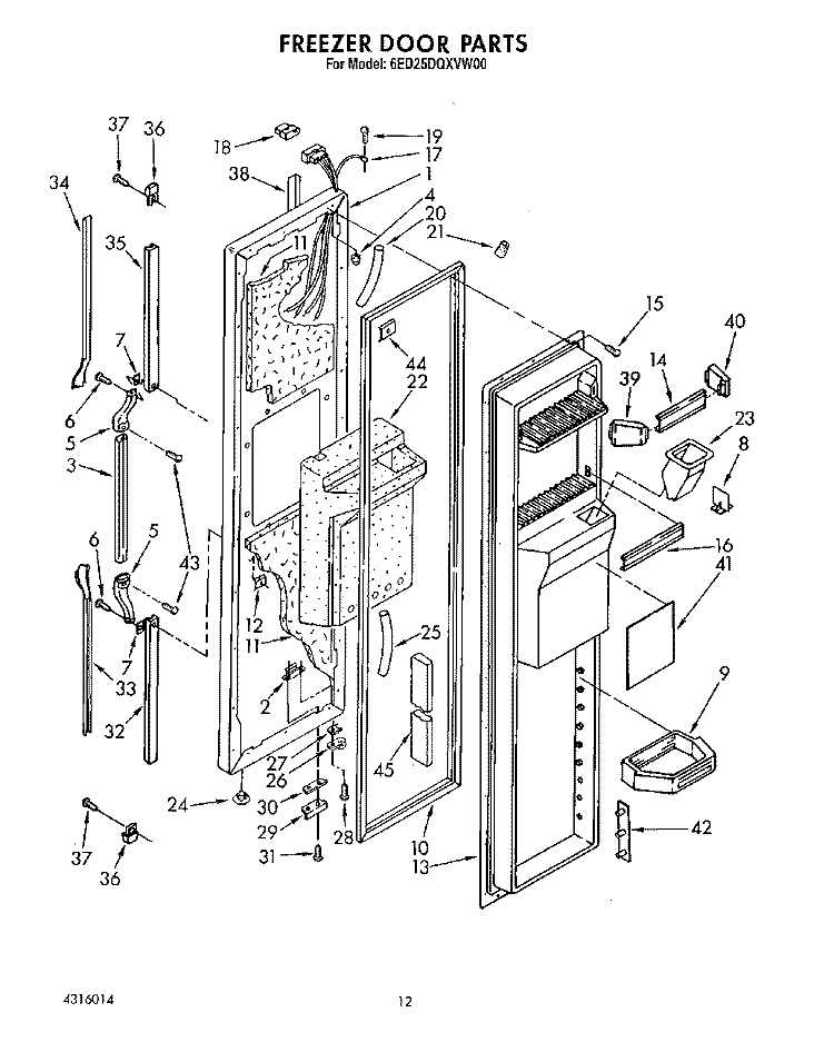 FREEZER DOOR Diagram and Parts List for 6ED25DQXVW00  Whirlpool Refrigerator