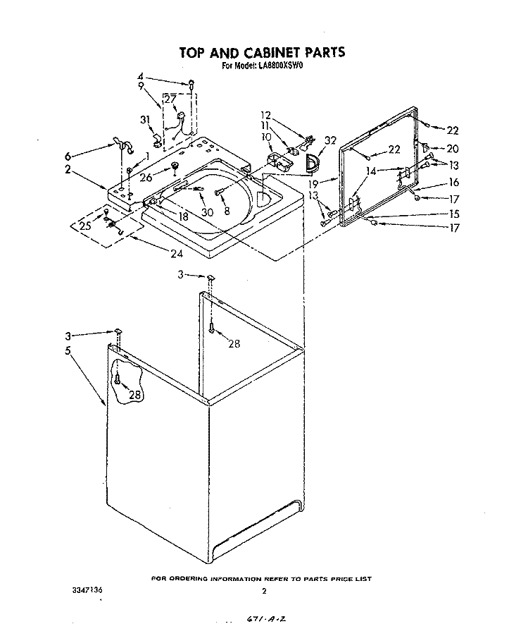 TOP AND CABINET , LITERATURE AND OPTIONAL Diagram and Parts List for LA8800XSW0  Whirlpool Washer