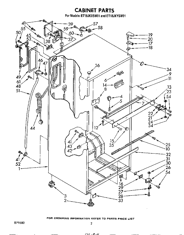 CABINET Diagram and Parts List for ET18JKYSW01  Whirlpool Refrigerator