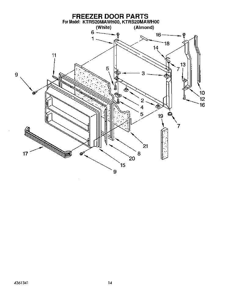 FREEZER DOOR Diagram and Parts List for KTRS20MAWH00  KitchenAid Refrigerator