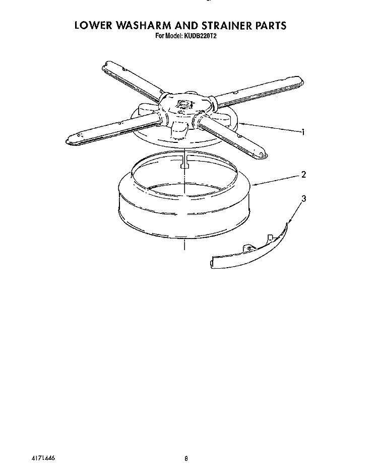 LOWER WASHARM AND STRAINER Diagram and Parts List for KUDB220T2  KitchenAid Dishwasher