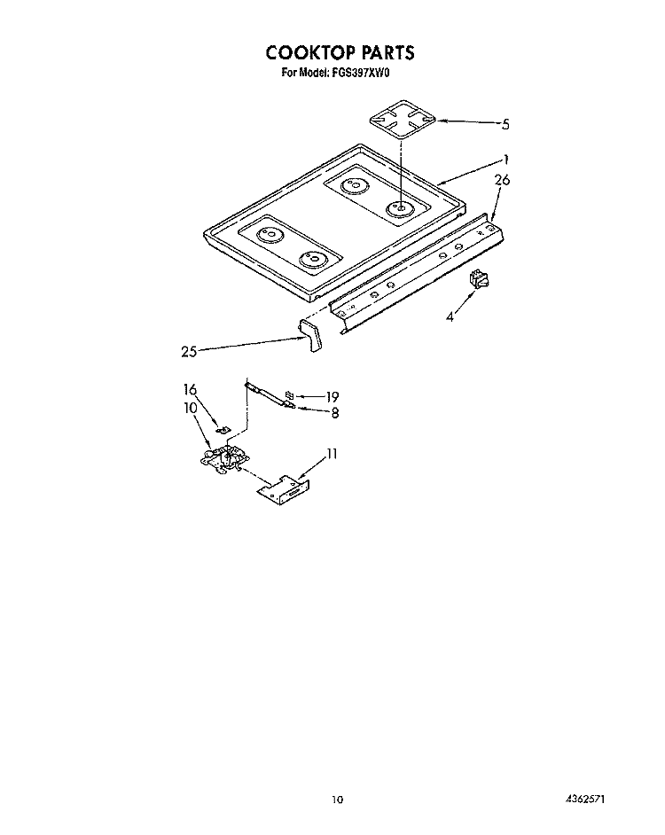 COOKTOP Diagram and Parts List for FGS397XW0  Roper Range