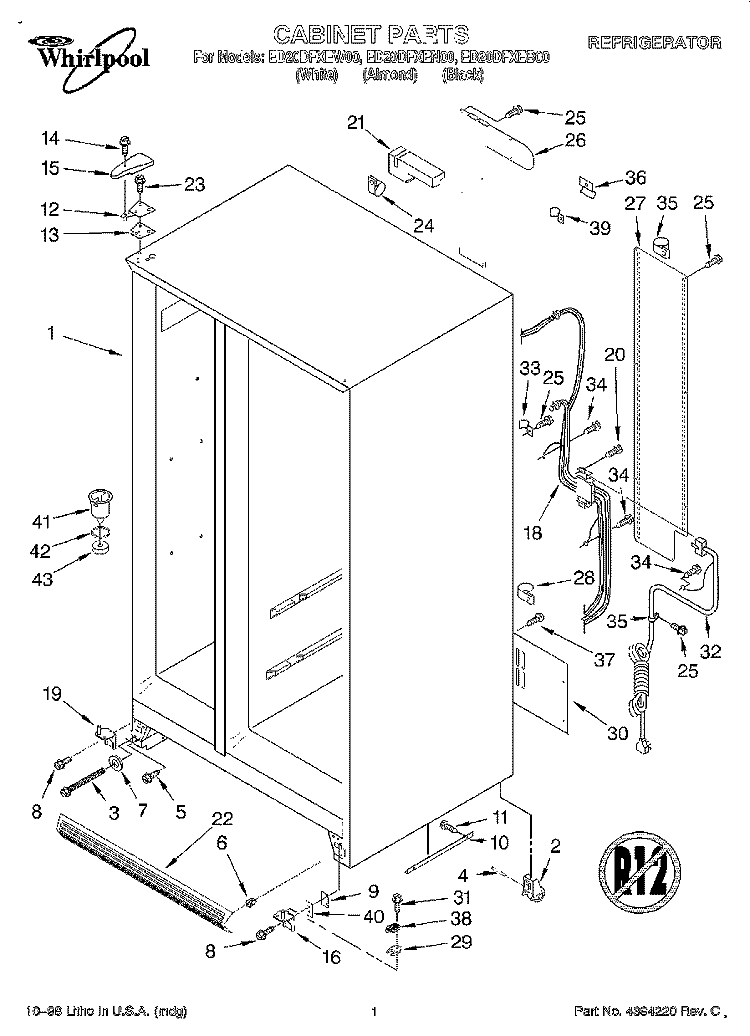 CABINET Diagram and Parts List for ED20DFXEB00  Whirlpool Refrigerator