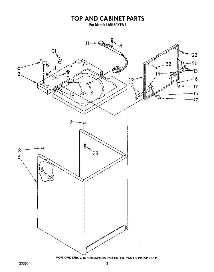 TOP AND CABINET, LIT/OPTIONAL Diagram and Parts List for LA5460XTM1  Whirlpool Washer