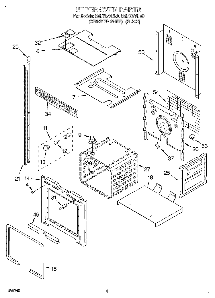 UPPER OVEN Diagram and Parts List for GBD307PDB0  Whirlpool Wall Oven