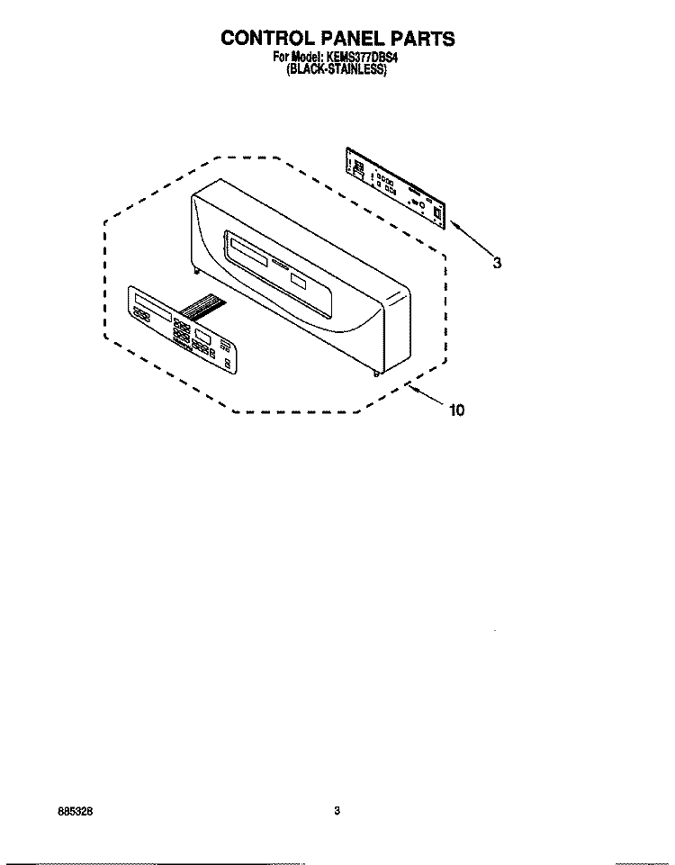 CONTROL PANEL, LITERATURE Diagram and Parts List for KEMS377DBS4  KitchenAid Microwave Oven Combo