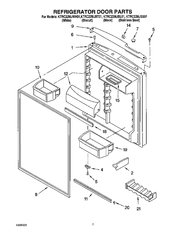 REFRIGERATOR DOOR Diagram and Parts List for KTRC22MJBT01  KitchenAid Refrigerator