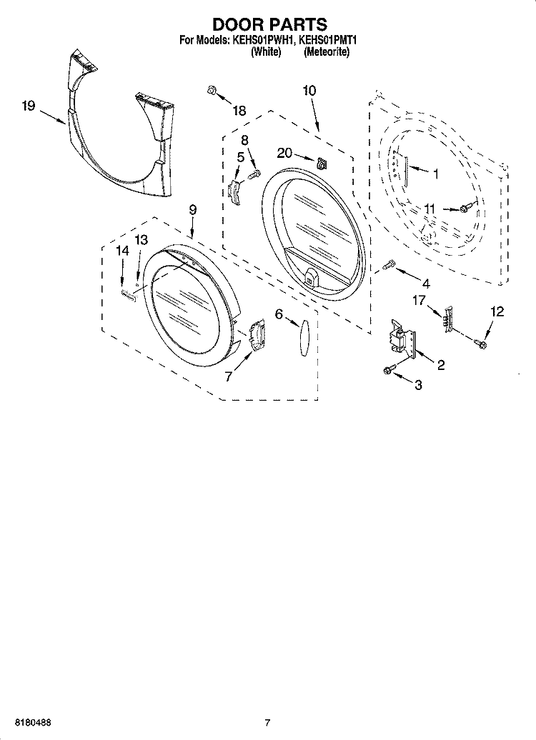 DOOR PARTS Diagram and Parts List for KEHS01PWH1  KitchenAid Dryer
