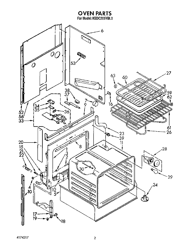 OVEN Diagram and Parts List for KEDC205YBL0  KitchenAid Range